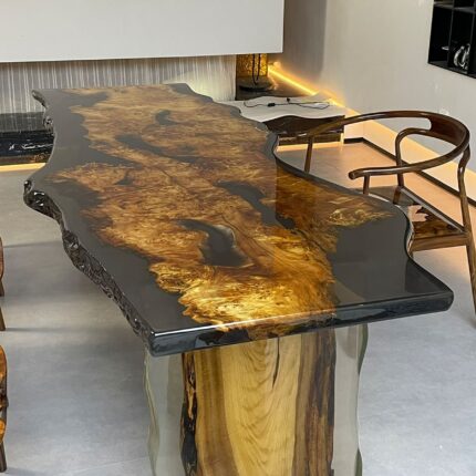 Breathtaking Live - edge Resin Table in Poplar Wood 98.43'' x 35.43'' x 2''