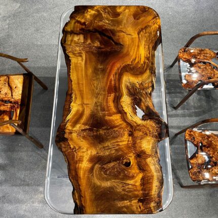Gorgeous Golden Camphor Solid Wood Resin Table 70.9" x 27.6" x 2"