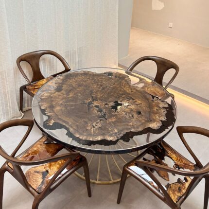 SeawaveTable Black Walnut Clear Epoxy Round Coffee Table D51.2" in Stock