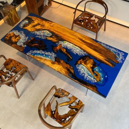 Custom Golden Camphor Wood Ocean - Resin Table 82.68''?35.43''?2''